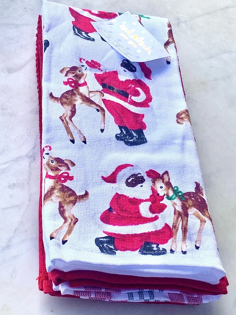 ISAAC MIZRAHI NEW YORK SANTA Red & White Holiday Kitchen Towel Set OF 4   NEW